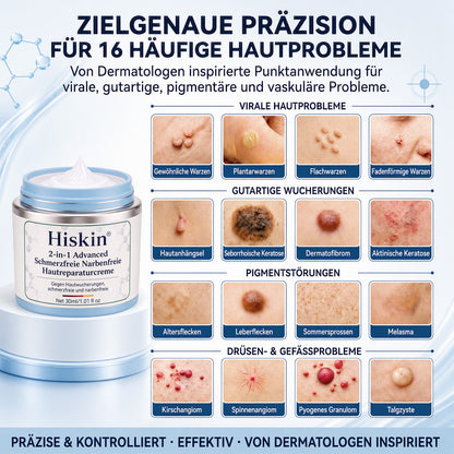 𝐇𝐢𝐬𝐤𝐢𝐧®  2-in-1 Advanced schmerzfreie narbenfreie Hautreparaturcreme – gegen Hautwucherungen, Warzen und sichtbare Hautmakel